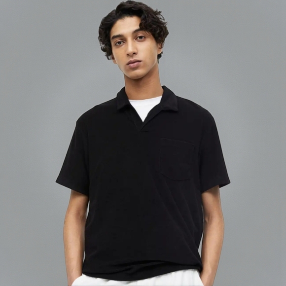 H&M Other - H&M Regular Fit Terry Polo Shirt Black Men's M